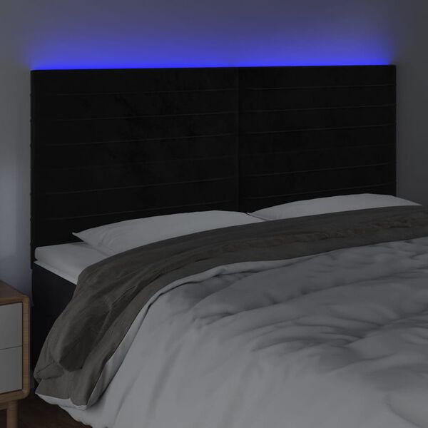 vidaXL Čelo postele s LED čern&eacute; 200x5x118/128 cm samet