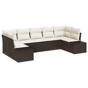 vidaXL Sada zahradn&iacute;ch pohovek 7 pcs Hněd&aacute; a kr&eacute;mov&aacute; Poly ratan