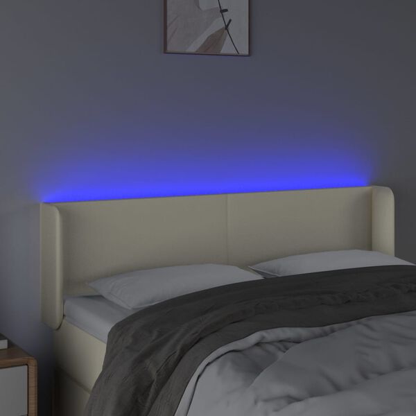 vidaXL Čelo postele s LED kr&eacute;mov&eacute; 147 x 16 x 78/88 cm uměl&aacute; kůže
