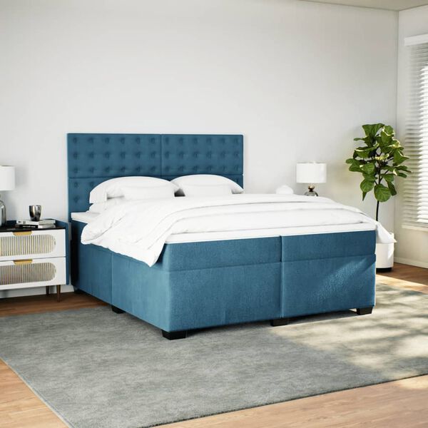 vidaXL Box spring postel s matrac&iacute; modr&aacute; 200 x 200 cm samet