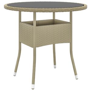 vidaXL Zahradn&iacute; stůl &Oslash; 80 x 75 cm tvrzen&eacute; sklo a polyratan b&eacute;žov&yacute;