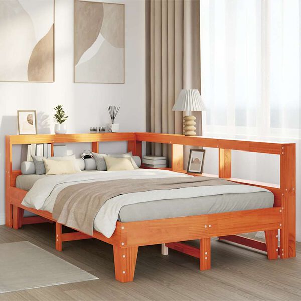 vidaXL Postel s knihovnou bez matrace 140 x 190 cm masivn&iacute; borovice