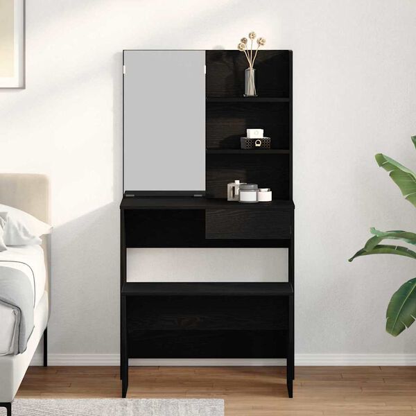 vidaXL Sada toaletn&iacute;ho stolu s polic&iacute; 2 pcs Čern&yacute; dub kompozitn&iacute; dřevo