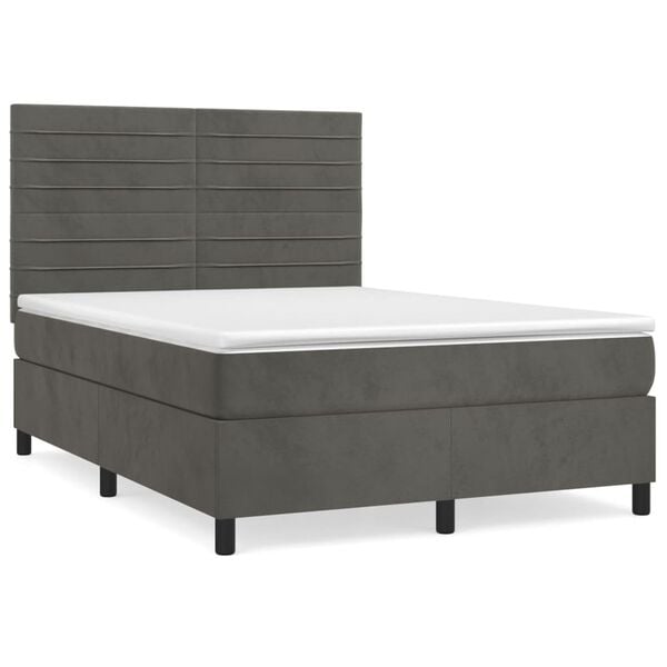 vidaXL Box spring postel s matrac&iacute; tmavě &scaron;ed&aacute; 140x200 cm samet