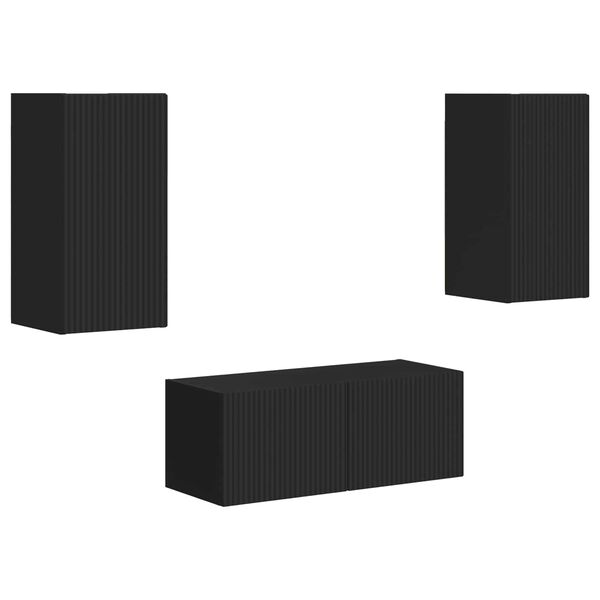 vidaXL Sestava TV skř&iacute;něk N&aacute;stěnn&yacute; 2 pcs Čern&aacute; kompozitn&iacute; dřevo