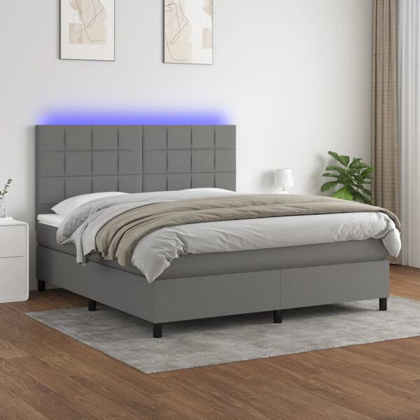 vidaXL Box spring postel s matrac&iacute; a LED tmavě &scaron;ed&aacute; 180x200 cm textil