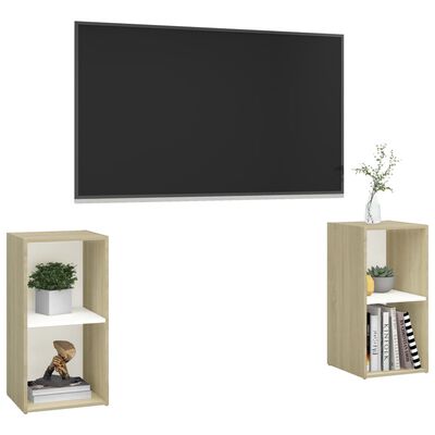 vidaXL TV stolky 2 ks bílé a sonoma dub 72 x 35 x 36,5 cm dřevotříska