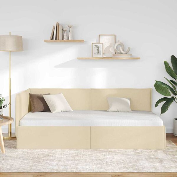 vidaXL Rohový rám postele s čelo Krémová 90 x 200 cm textil