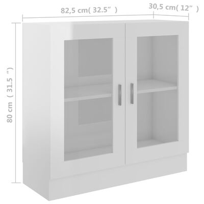 vidaXL Prosklená skříň bílá vysoký lesk 82,5x30,5x80 cm dřevotříska