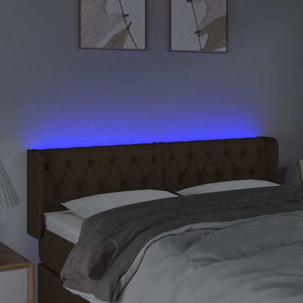 vidaXL Čelo postele s LED tmavě hněd&eacute; 147 x 16 x 78/88 cm textil