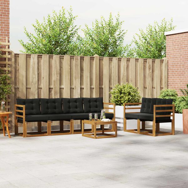 vidaXL Venkovn&iacute; pohovkov&aacute; souprava s pol&scaron;t&aacute;řem 7 pcs Přirozen&aacute; a čern&aacute;