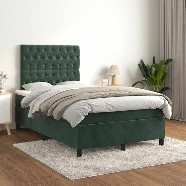 vidaXL Box spring postel s matrac&iacute; tmavě zelen&aacute; 120x190 cm samet