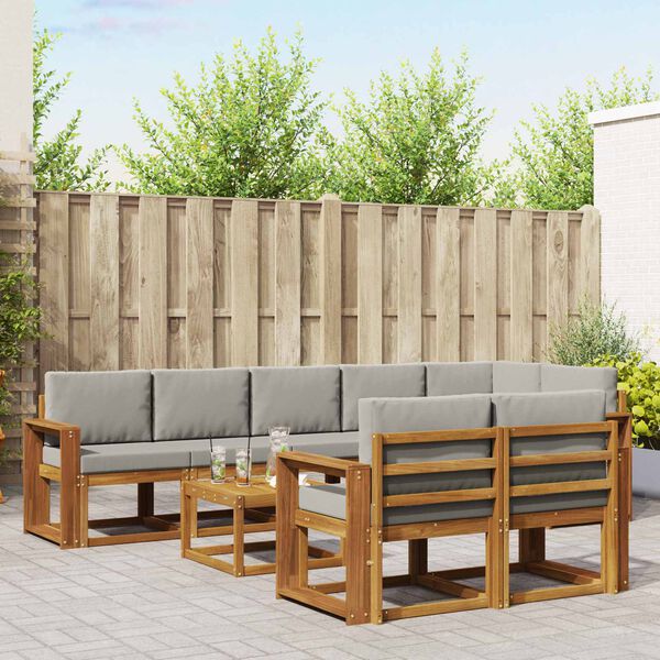 vidaXL Venkovn&iacute; pohovkov&aacute; souprava 9 pcs Př&iacute;rodn&iacute; a světle &scaron;ed&aacute;