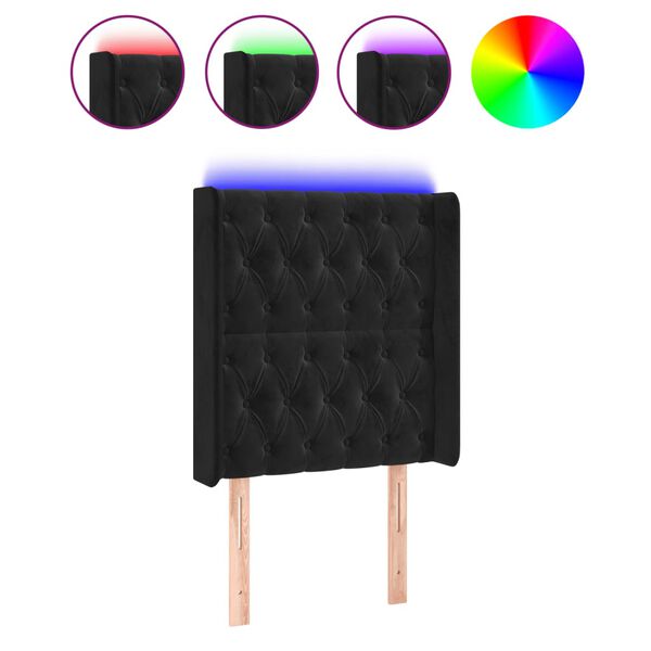 vidaXL Čelo postele s LED čern&eacute; 83 x 16 x 118/128 cm samet