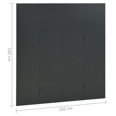vidaXL 4dílný paraván antracitový 160 x 180 cm ocel