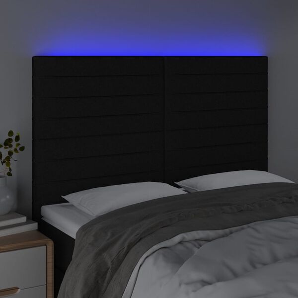 vidaXL Čelo postele s LED čern&eacute; 144x5x118/128 cm textil