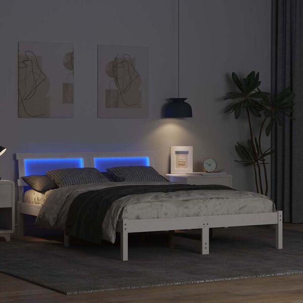 vidaXL R&aacute;m postele s čelo B&iacute;l&aacute; 140 x 190 cm Masivn&iacute; borovicov&eacute; dřevo