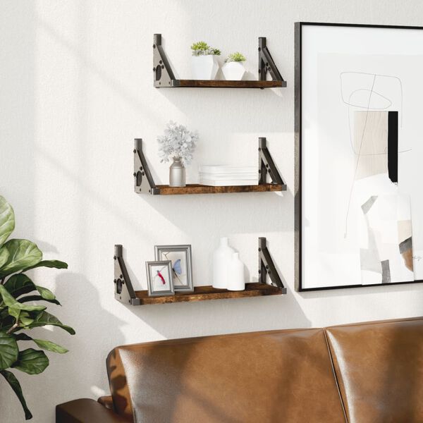 vidaXL 3dílná sada nástěnných polic kouřový dub kompozitní dřevo