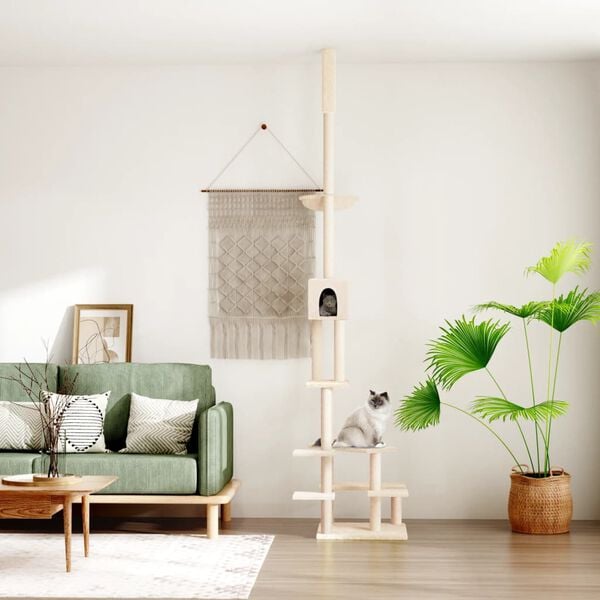 vidaXL Kočičí strom ke stropu krémový 268,5–294,5 cm