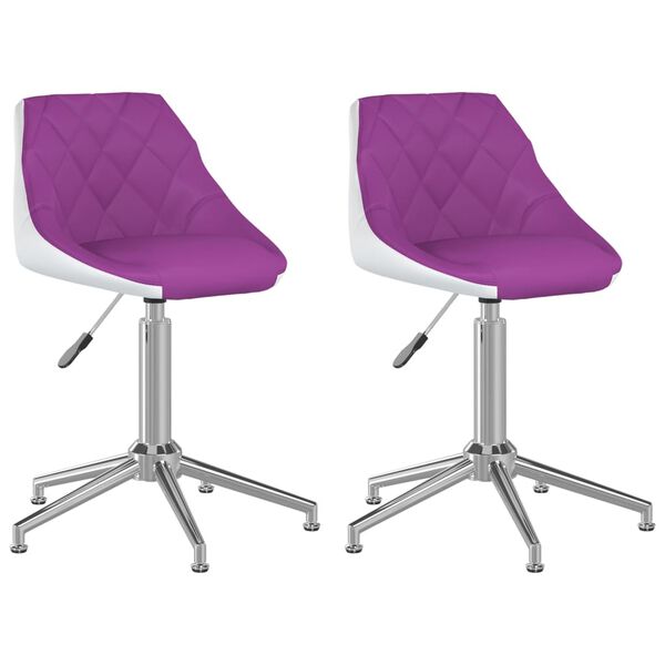 vidaXL Otočn&eacute; j&iacute;deln&iacute; židle 2 ks fialovo-b&iacute;l&eacute; uměl&aacute; kůže