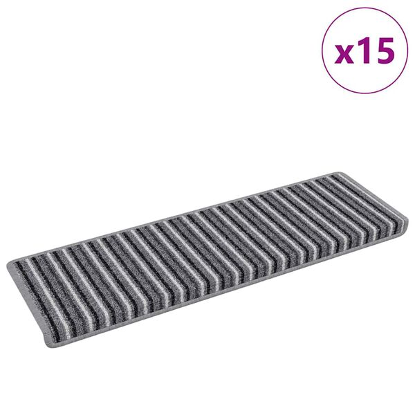 vidaXL Samolepicí schodové rohože Pruhovaný 15 pcs Šedá 65 x 21 x 4 cm