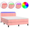 vidaXL Box spring postel s matrac&iacute; a LED růžov&aacute; 140x190 cm samet