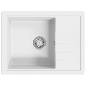 vidaXL Kuchyňsk&yacute; dřez s přepadem ov&aacute;ln&yacute; b&iacute;l&yacute; žula
