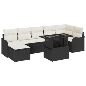 vidaXL Sada zahradn&iacute;ch pohovek s pol&scaron;t&aacute;řem 8 pcs Čern&aacute; Poly ratan