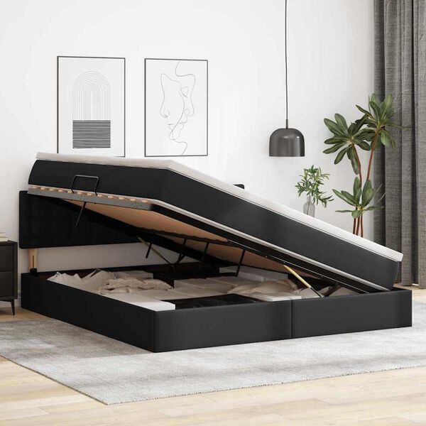 vidaXL Postel s &uacute;ložn&yacute;m prostorem a matrac&iacute; s čelo Čern&aacute; 160 x 200 cm