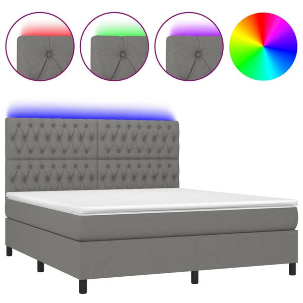 vidaXL Box spring postel s matrac&iacute; a LED tmavě &scaron;ed&aacute; 160x200 cm textil