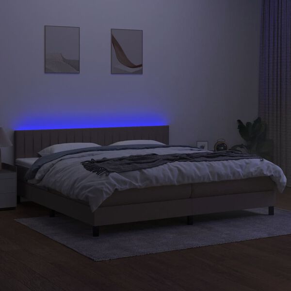 vidaXL Box spring postel s matrac&iacute; a LED taupe 200x200 cm textil