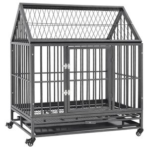 vidaXL Klec pro psy s kolečky a stř&iacute;&scaron;kou ocel 92 x 62 x 106 cm