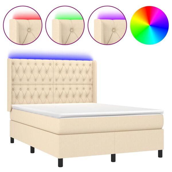 vidaXL Box spring postel s matrac&iacute; a LED kr&eacute;mov&aacute; 140x190 cm textil
