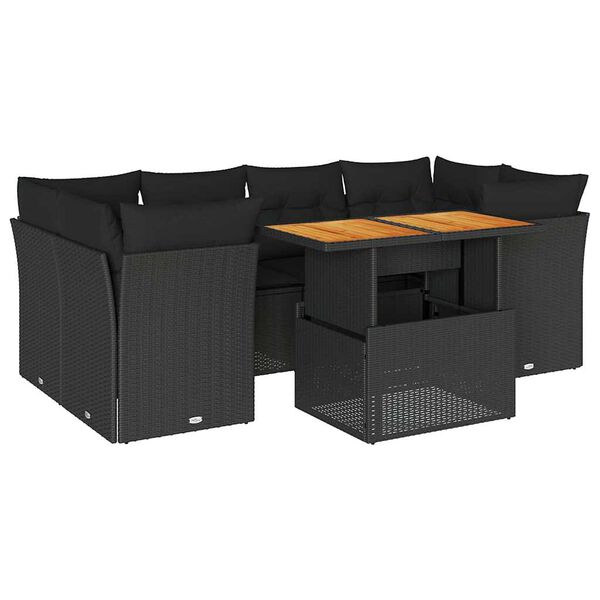 vidaXL 7d&iacute;ln&aacute; zahradn&iacute; sedac&iacute; souprava s podu&scaron;kami čern&aacute; polyratan