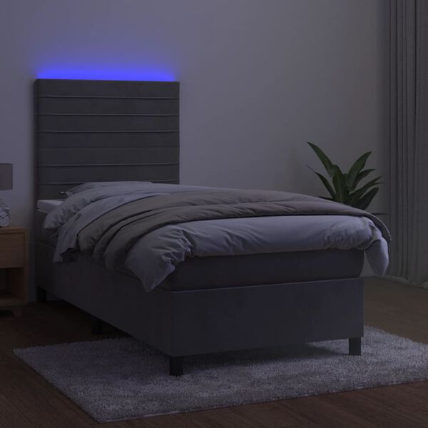 vidaXL Box spring postel s matrac&iacute; a LED světle &scaron;ed&aacute; 80 x 200 cm samet
