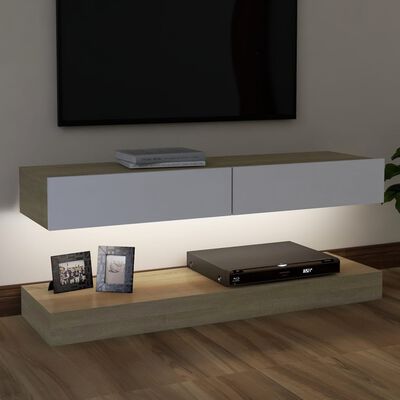 vidaXL TV skříňka s LED osvětlením bílá a dub sonoma 120 x 35 cm