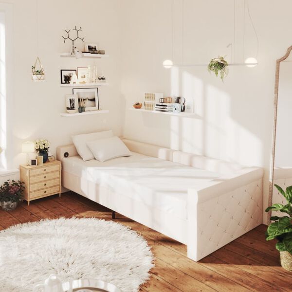 vidaXL V&aacute;lenda s matrac&iacute; a USB kr&eacute;mov&aacute; textil 90 x 200 cm