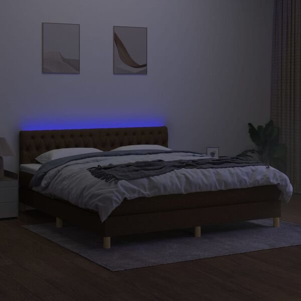 vidaXL Box spring postel s matrac&iacute; a LED tmavě hněd&aacute; 180x200 cm textil