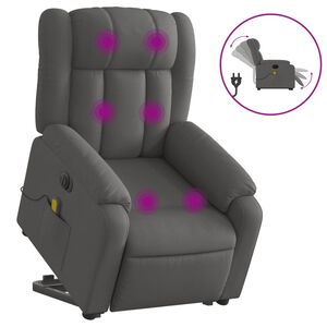 vidaXL Elektrick&eacute; zvedac&iacute; mas&aacute;žn&iacute; polohovac&iacute; křeslo tmavě &scaron;ed&eacute; textil
