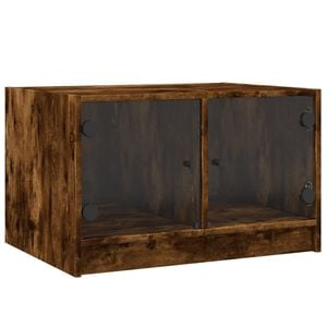 vidaXL Konferenčn&iacute; stolek skleněn&aacute; dv&iacute;řka kouřov&yacute; dub 68x50x42 cm