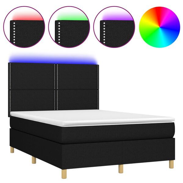 vidaXL Box spring postel s matrac&iacute; a LED čern&aacute; 140x200 cm textil