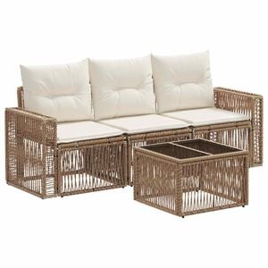 vidaXL Sada zahradn&iacute;ch pohovek 4 pcs Beige a kr&eacute;mov&aacute; b&iacute;l&aacute; polyratan