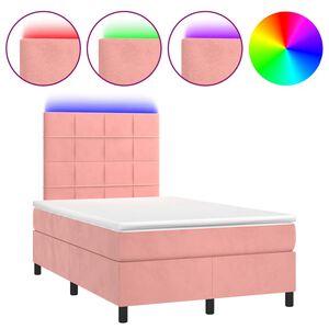 vidaXL Box spring postel s matrac&iacute; a LED růžov&aacute; 120 x 190 cm samet