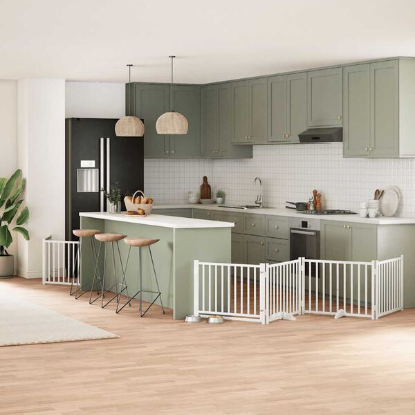 vidaXL Z&aacute;brana pro psy s dv&iacute;řky skl&aacute;dac&iacute; 12 panelů b&iacute;l&aacute; 960 cm topol