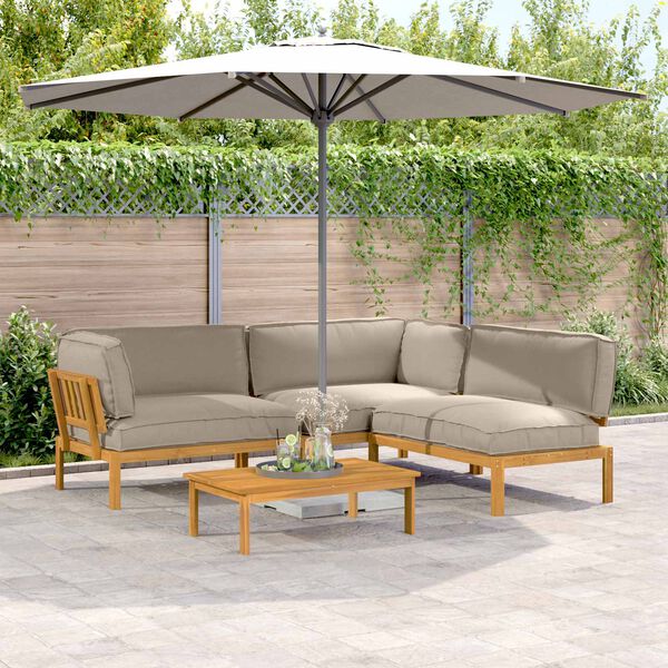 vidaXL Set pohovek s pol&scaron;t&aacute;řem 4 pcs Taupe Masivn&iacute; ak&aacute;tov&eacute; dřevo