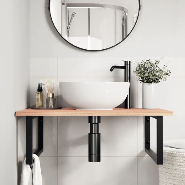 vidaXL Deska pod umyvadlo n&aacute;stěnn&aacute; ocel a masivn&iacute; dubov&eacute; dřevo