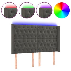 vidaXL Čelo postele s LED tmavě &scaron;ed&eacute; 147 x 16 x 118/128 cm samet