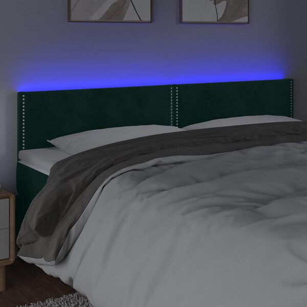 vidaXL Čelo postele s LED tmavě zelen&eacute; 160x5x78/88 cm samet