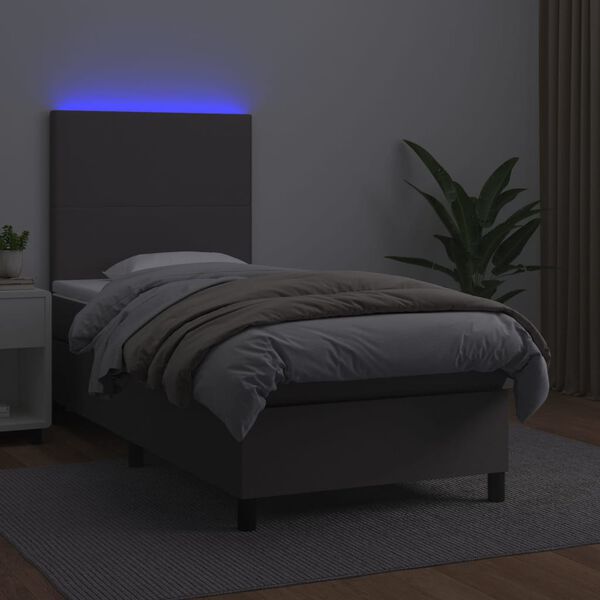 vidaXL Box spring postel s matrac&iacute; a LED &scaron;ed&aacute; 100x200 cm uměl&aacute; kůže