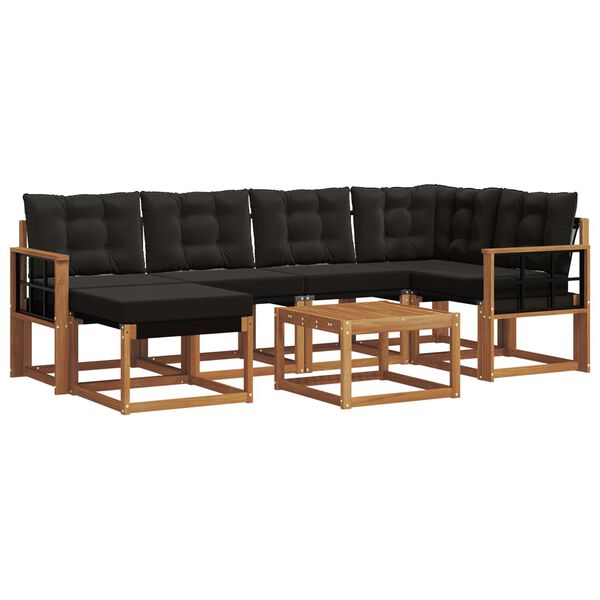 vidaXL Venkovn&iacute; pohovkov&aacute; souprava s pol&scaron;t&aacute;řem 7 pcs Přirozen&aacute; a čern&aacute;